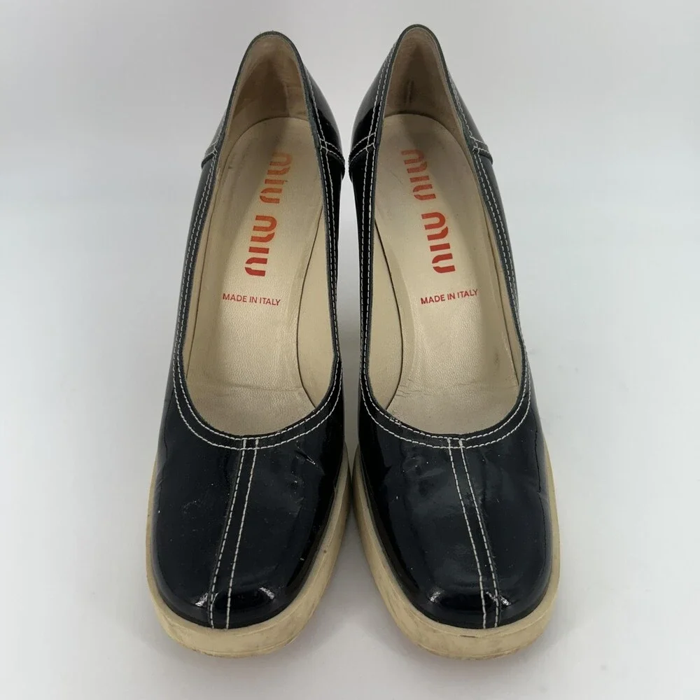 Vintage Miu Miu Shoes Womens Size 8 EU 38 Patent Platform Block Heel Italy Y2K